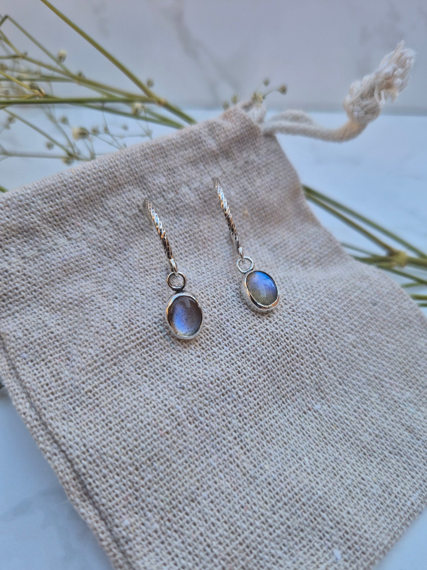 Flashy Labradorite Hoop Earrings